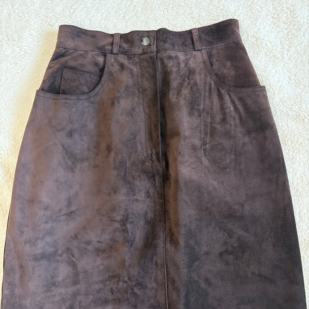Vtg Bushwhacker Suede High Waist Pencil Skirt Western Wear Chocolate Brown Sz 4 - Picture 2 of 12